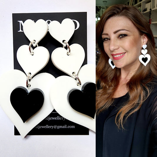 Heart trio with contrasting bottom, earrings stud dangles