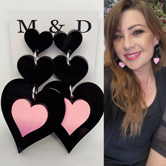 Heart trio with contrasting bottom, earrings stud dangles