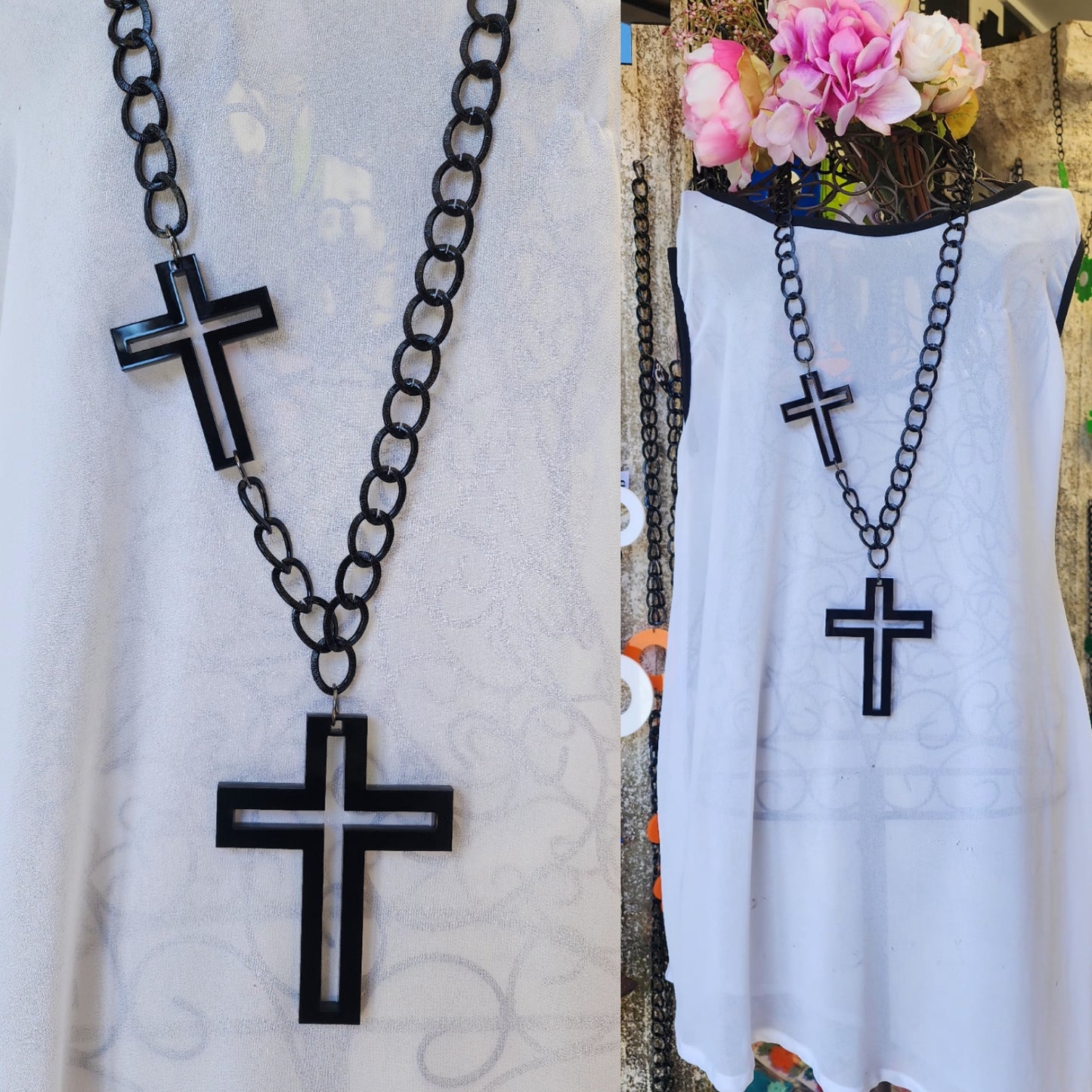 Cross skinny Hollow Chained Statement Necklace