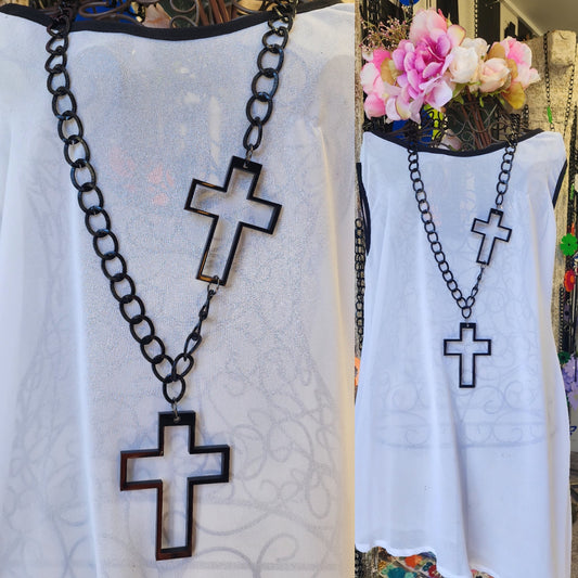 Cross Frame Chained Statement Necklace