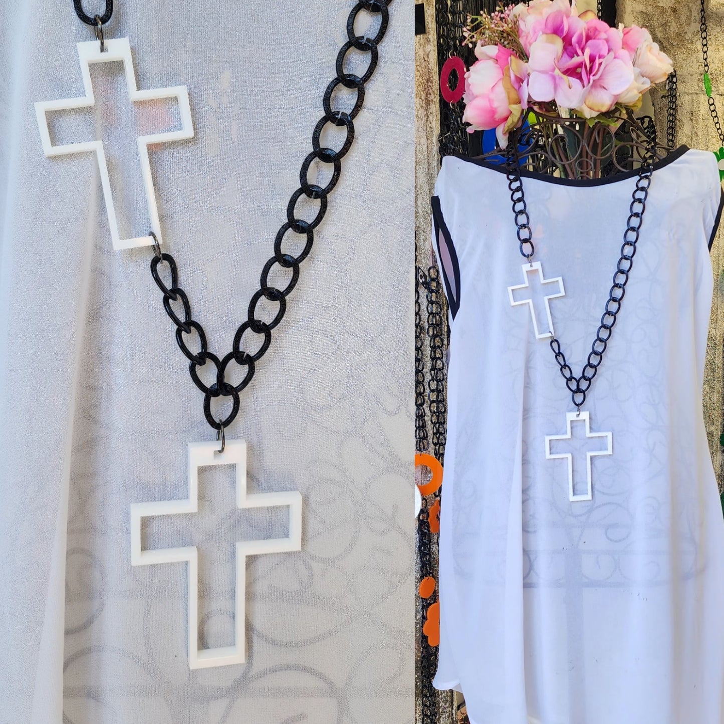 Cross Frame Chained Statement Necklace