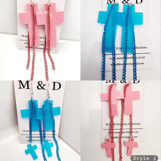 Chained Cross EARRINGS coloured