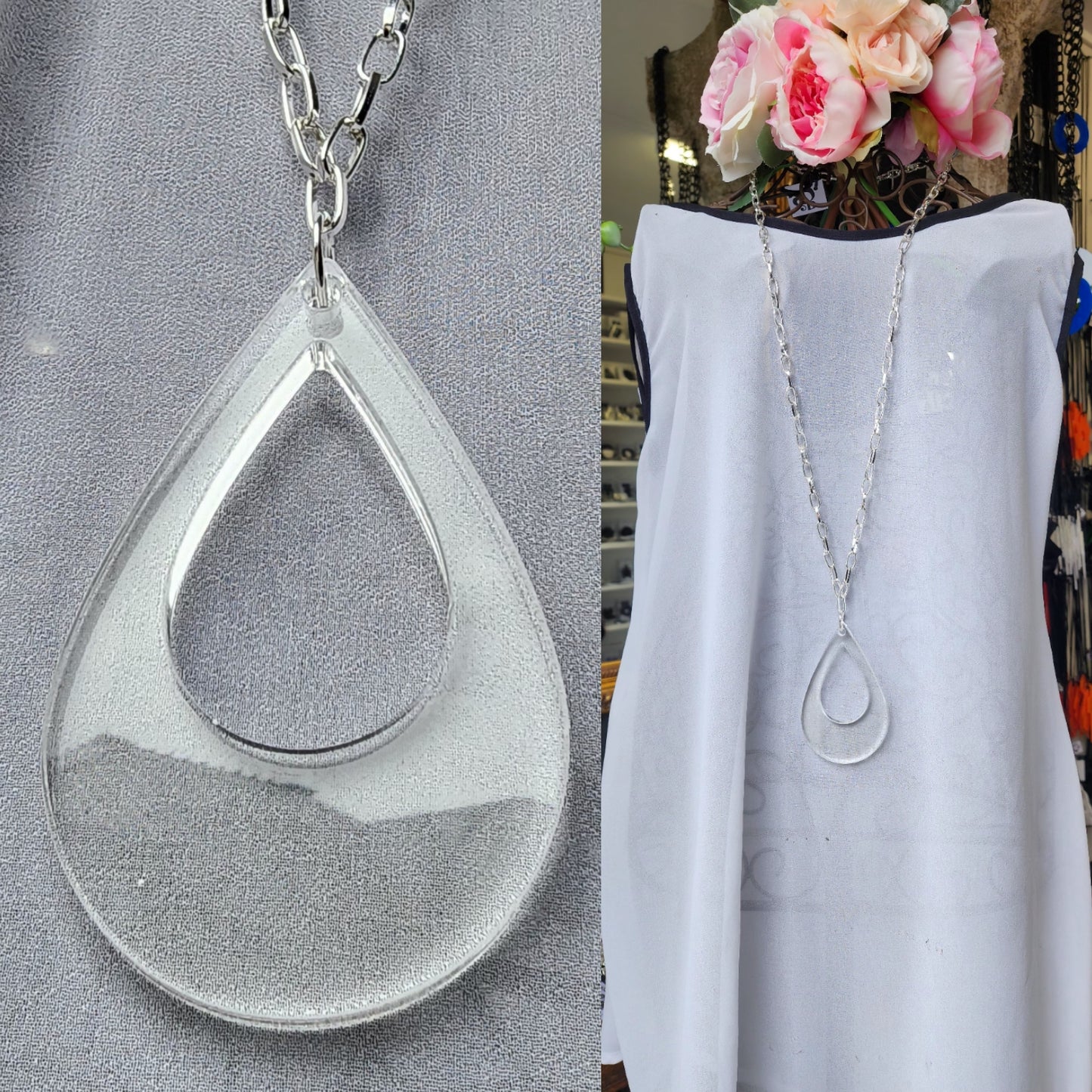 Teardrop 6mm Chunky Clear Chained Statement Necklace