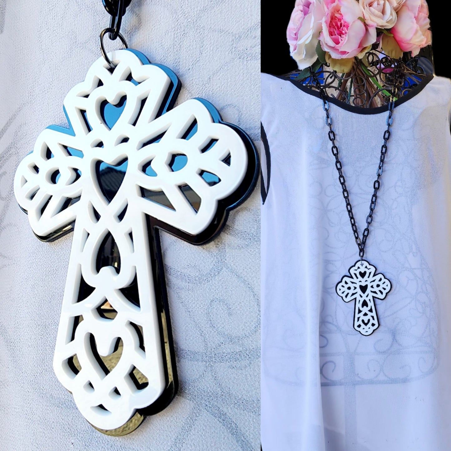 Ornate Heart Cross Necklace