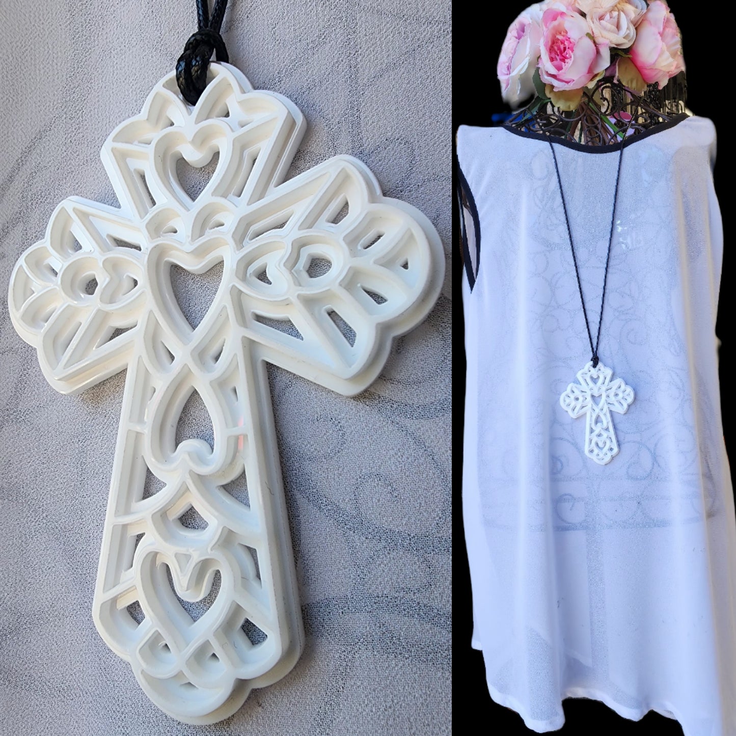 Ornate Cross with Cut out hearts Necklace Style 2