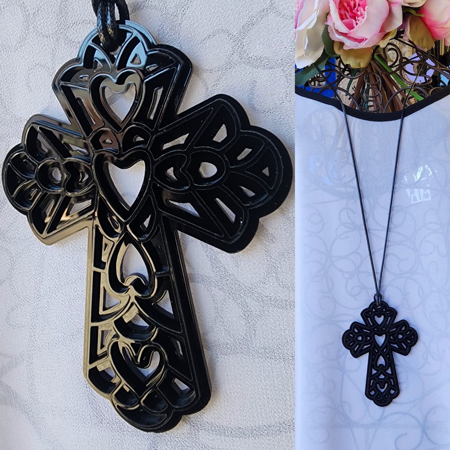 Ornate Heart Cross Necklace