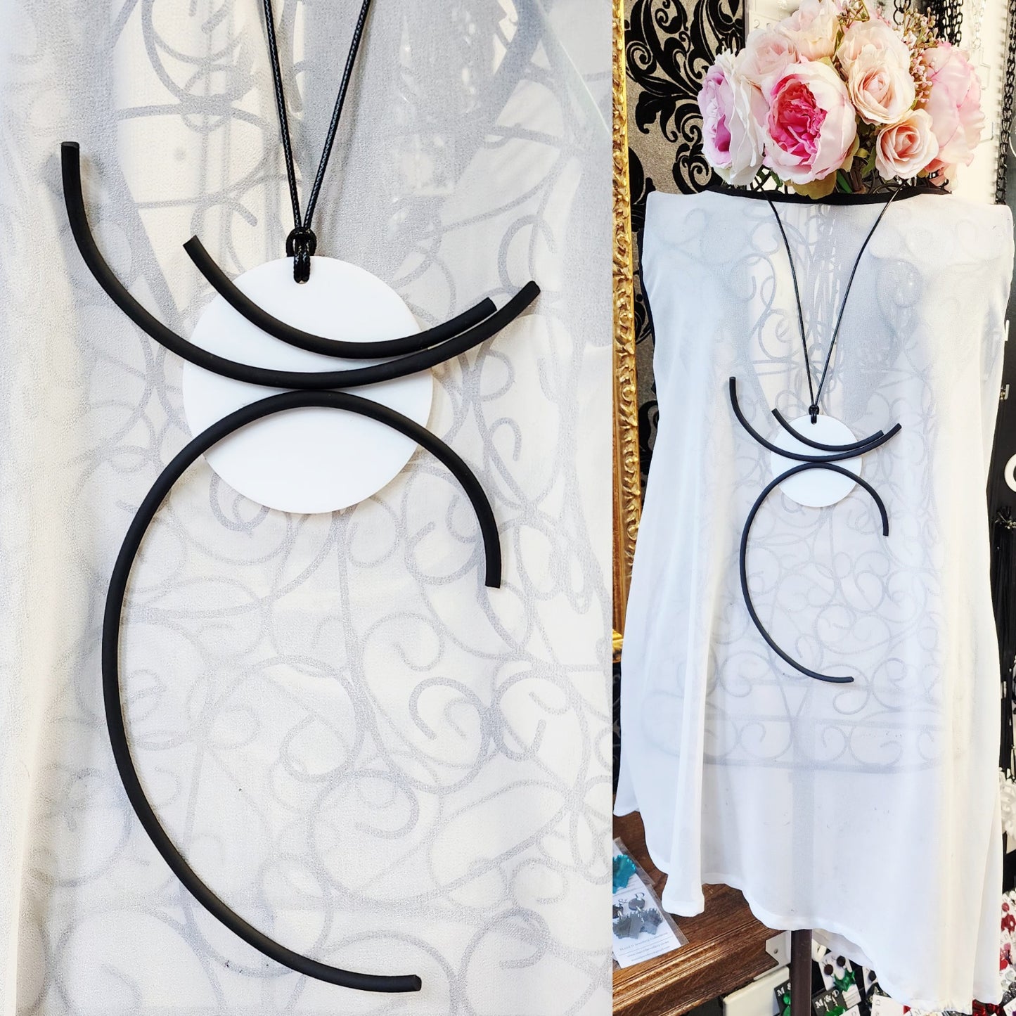 Disc with Rubber Statement Necklace White
