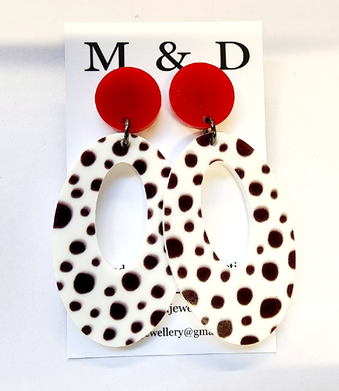 Patterned Spot Oval Stud Dangle Earrings