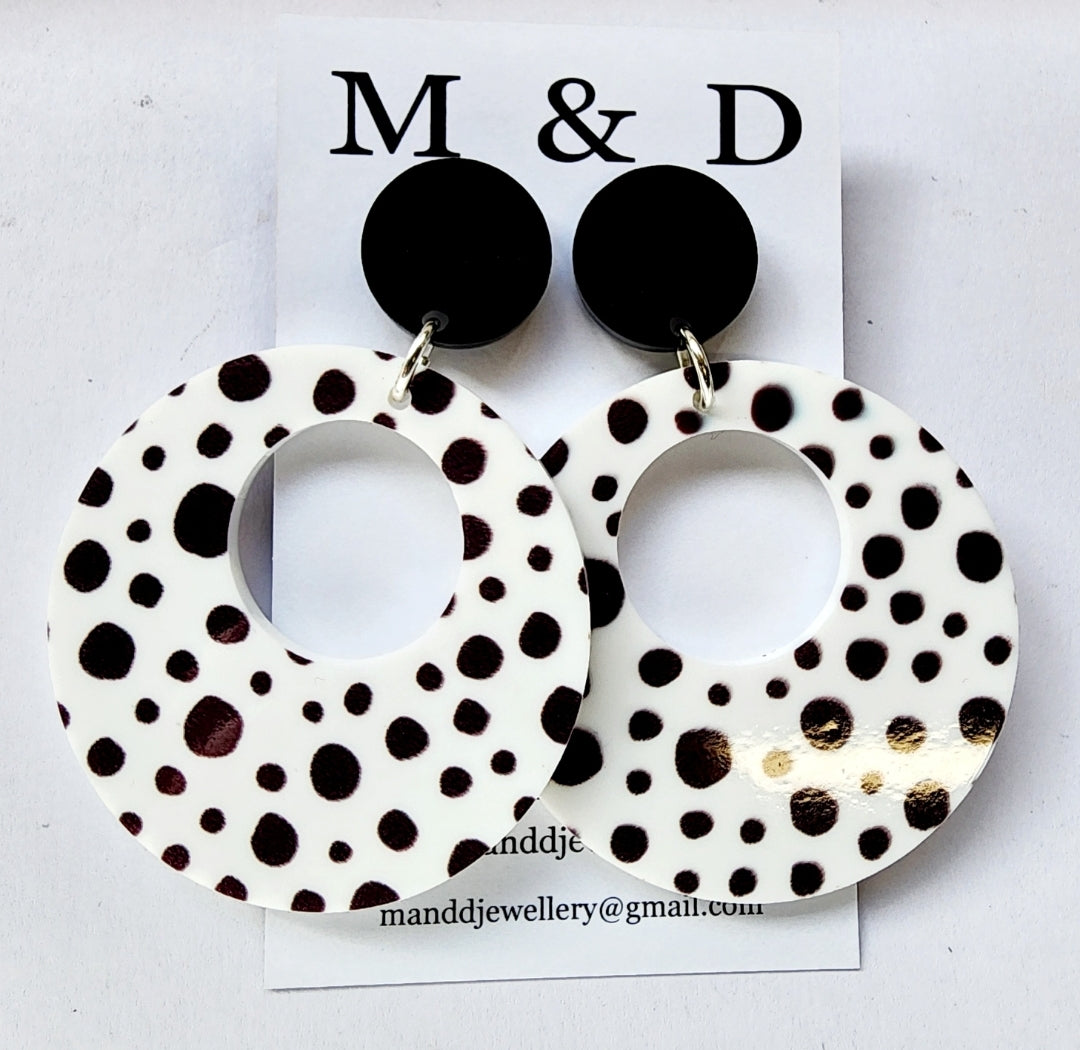 Patterned Spot Circle Stud Dangle Earrings