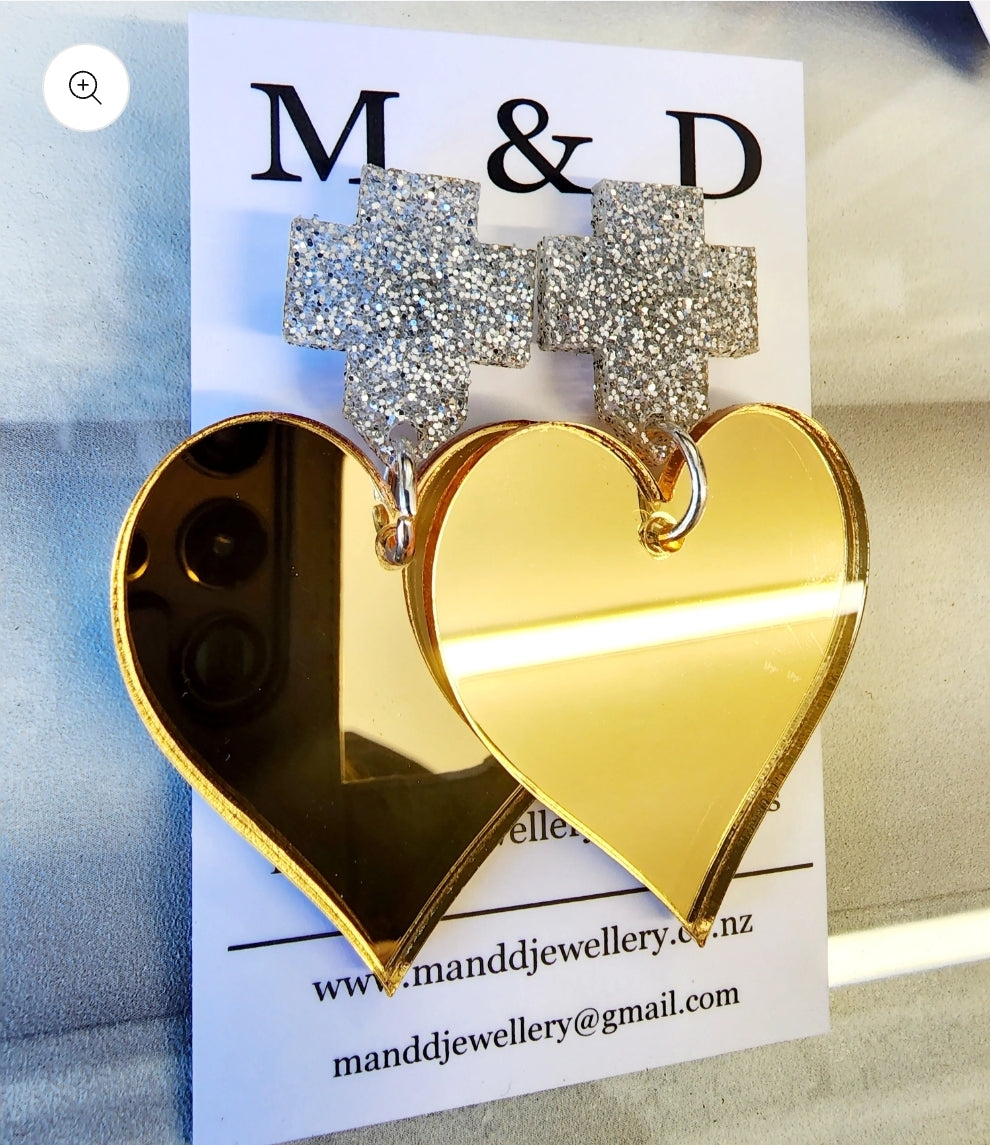 Royal Heart Stud Dangle Earrings