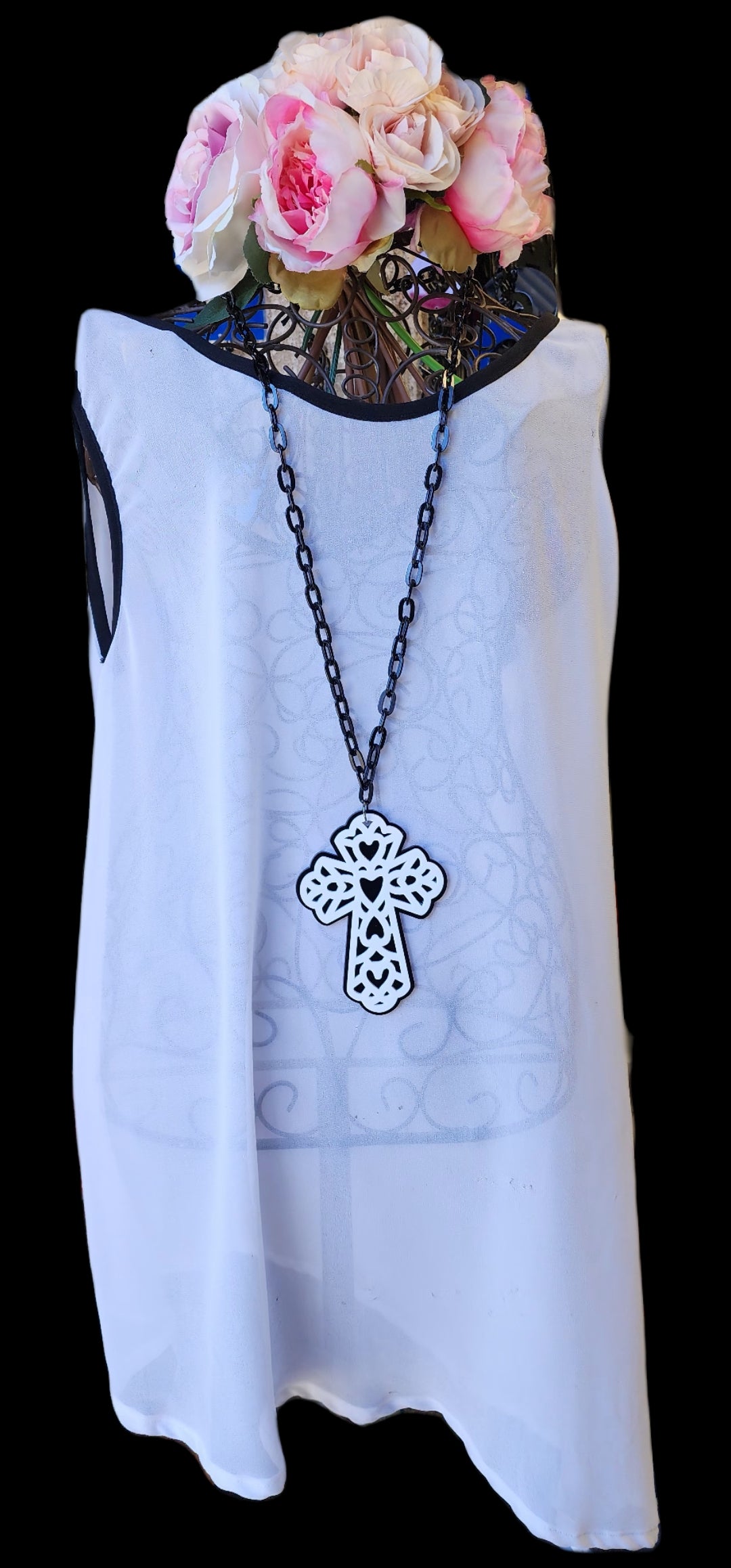 Ornate Heart Cross Necklace