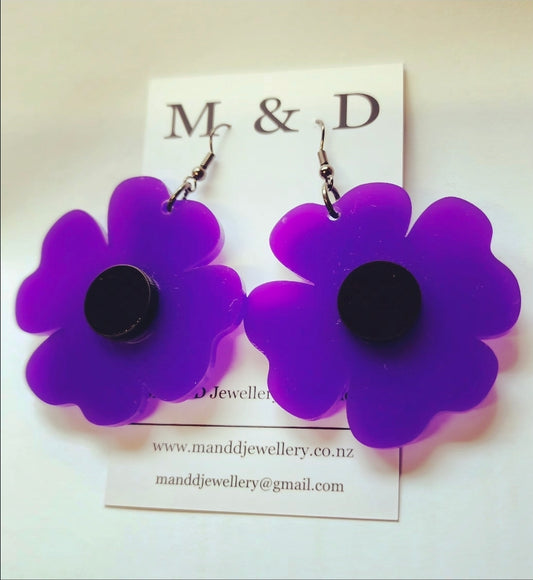 Anzac Poppy Earrings Round Centre Dangles