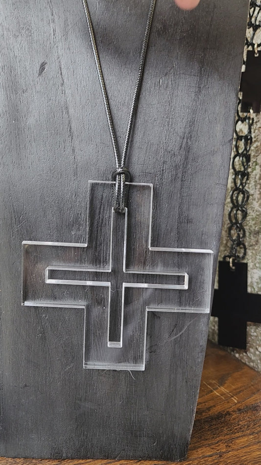 Clear Chunky Kiss Cross Statement Necklace