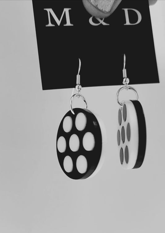 Spotty Little Dangle Earrings Reversible Black White