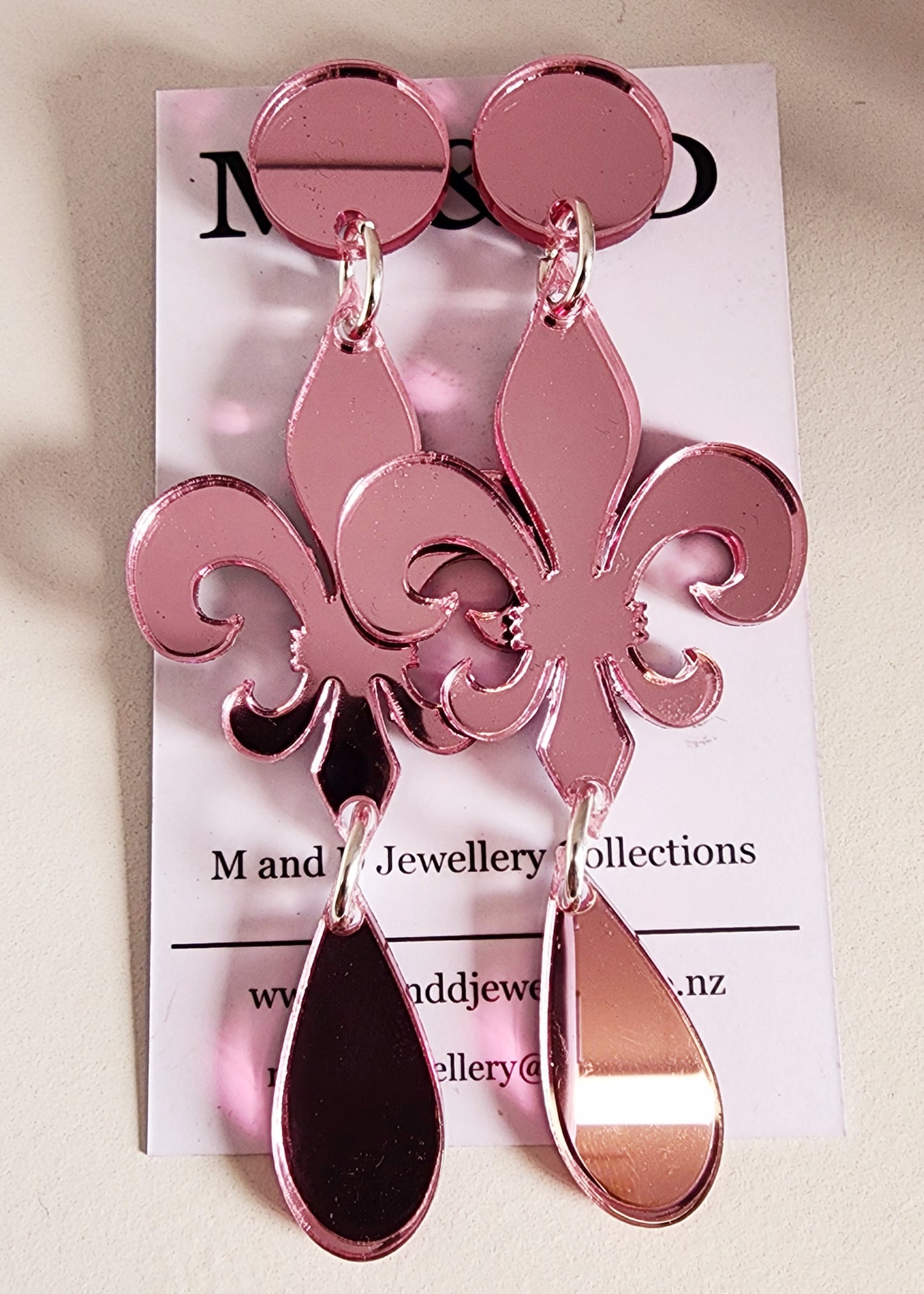 Fleur De Lis Mirrored Stud Dangle Earrings