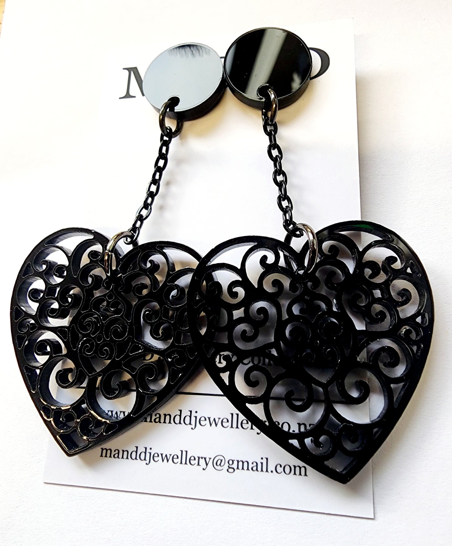 Chained Drop Filigree Heart Earrings Stud Dangles