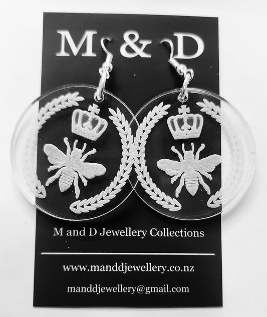 Engraved Queen Bee Dangles Earrings