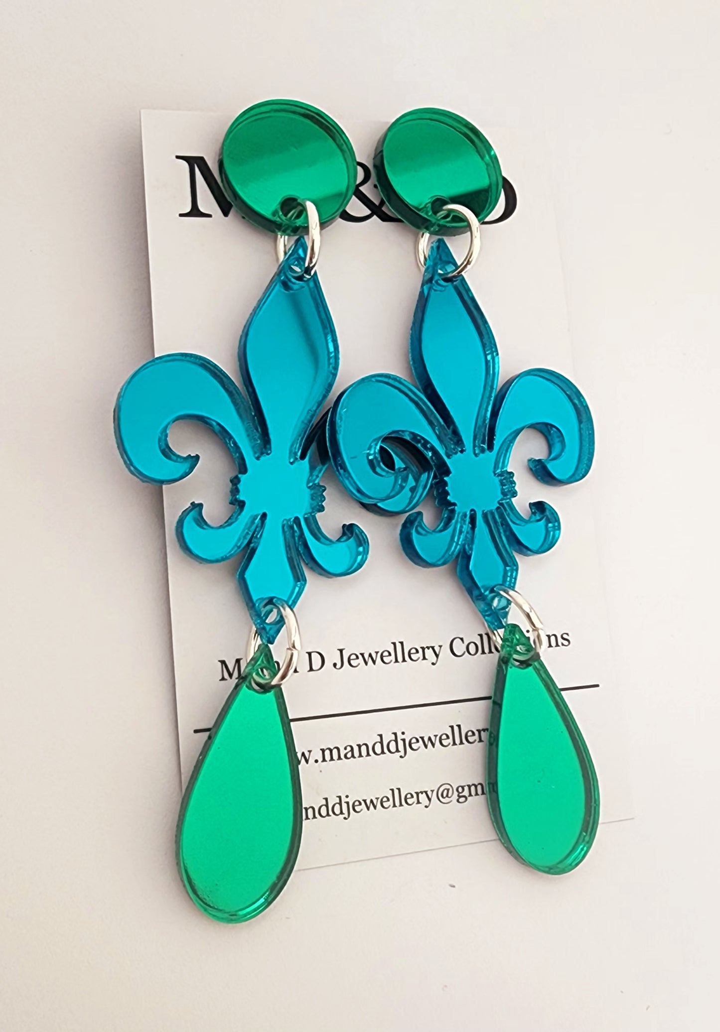 Fleur De Lis Mirrored Stud Dangle Earrings