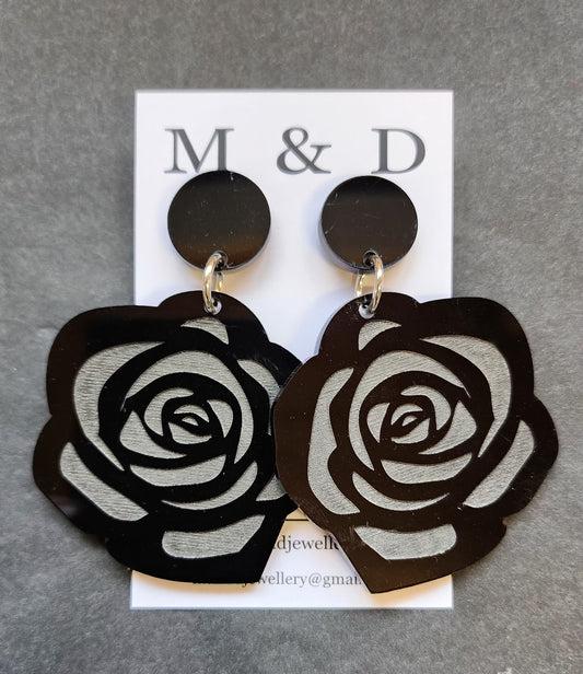 Rose Engraved Little Stud Dangles Earrings