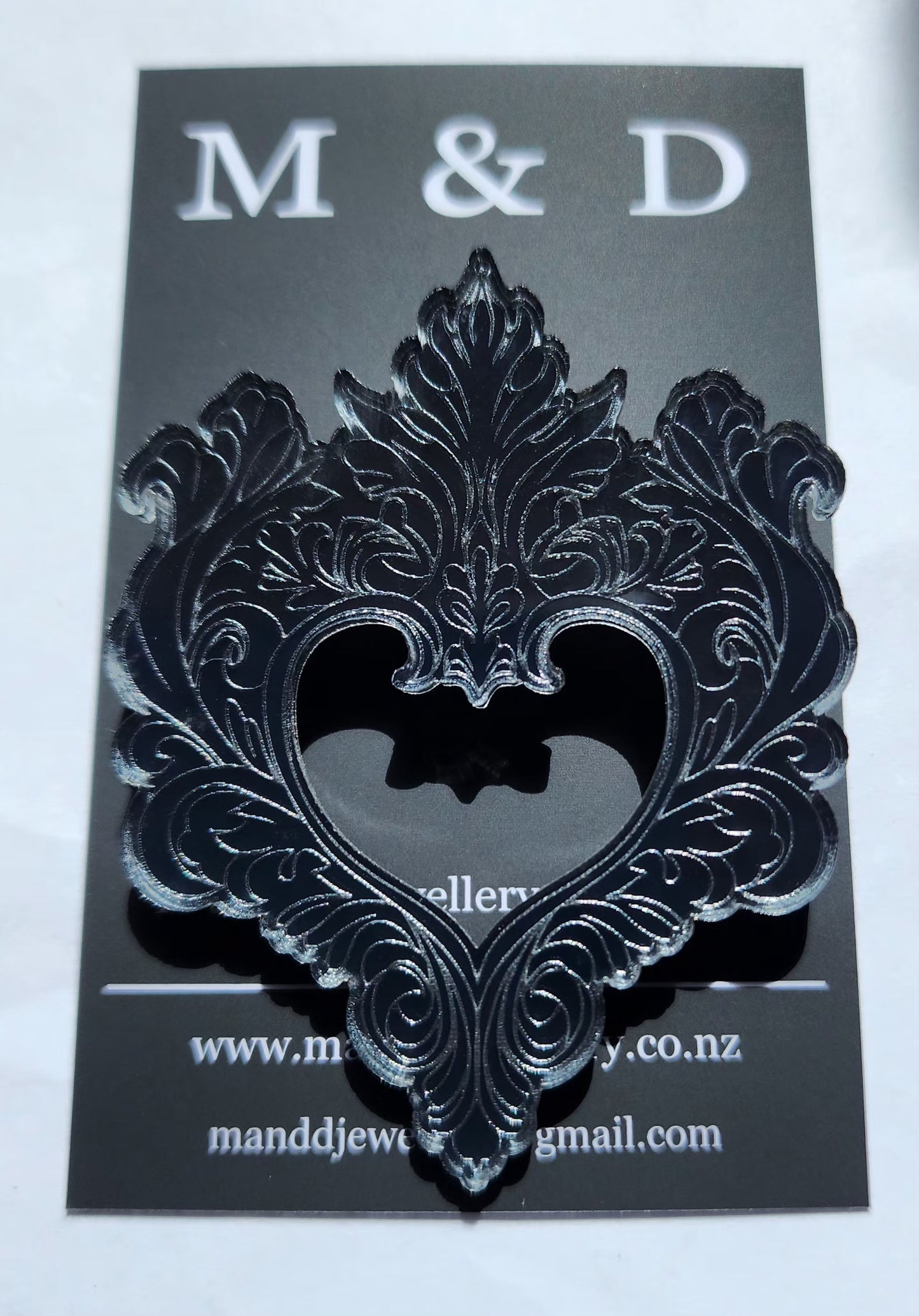 Engraved Feather Heart Brooch