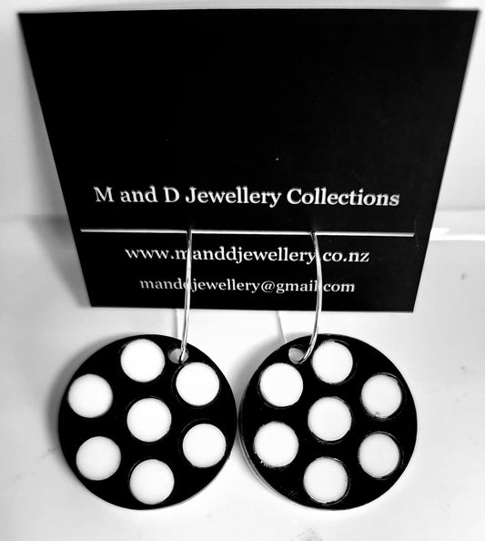 Spotty Little Dangle Earrings Reversible Hoops, Black White