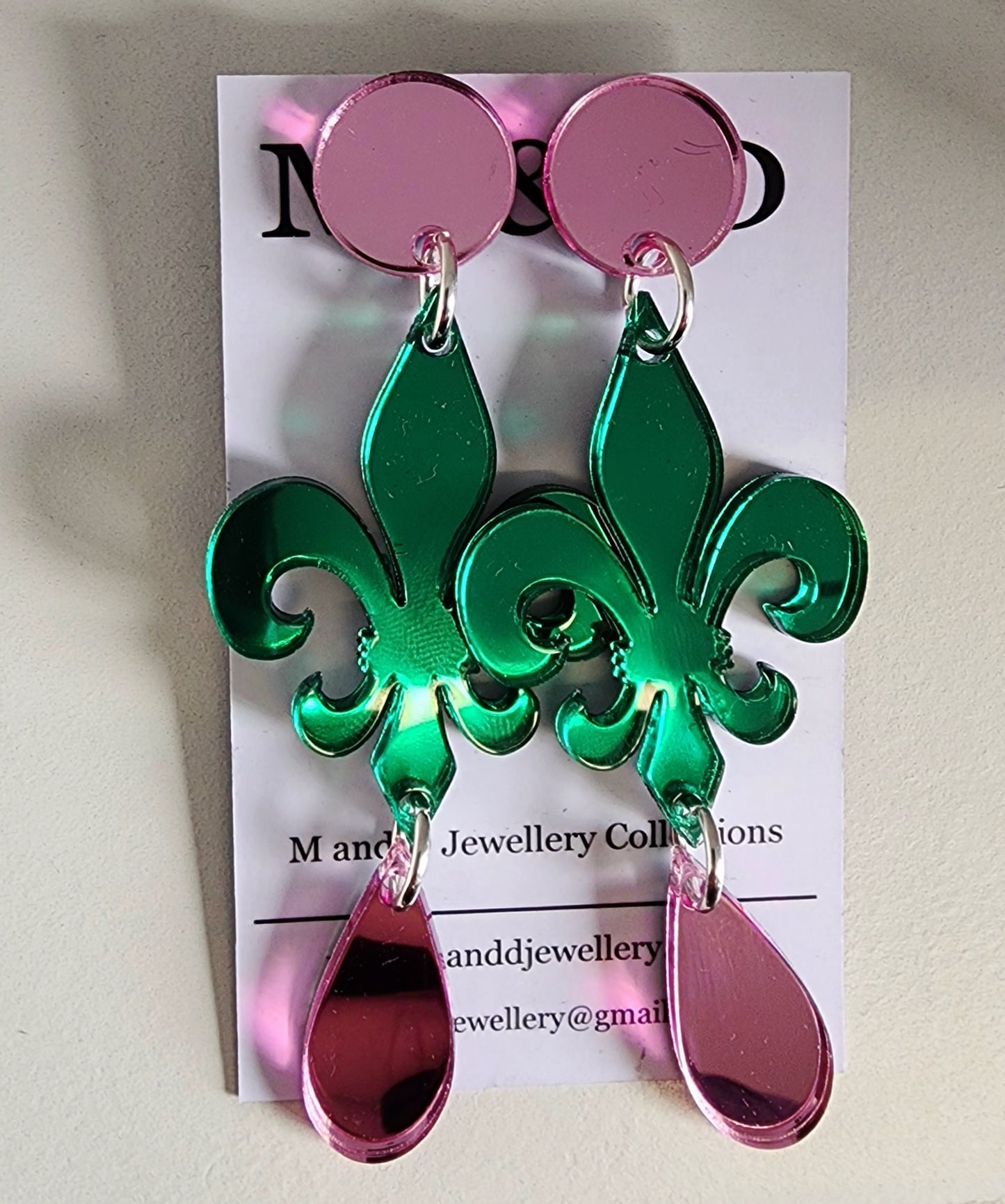 Fleur De Lis Mirrored Stud Dangle Earrings