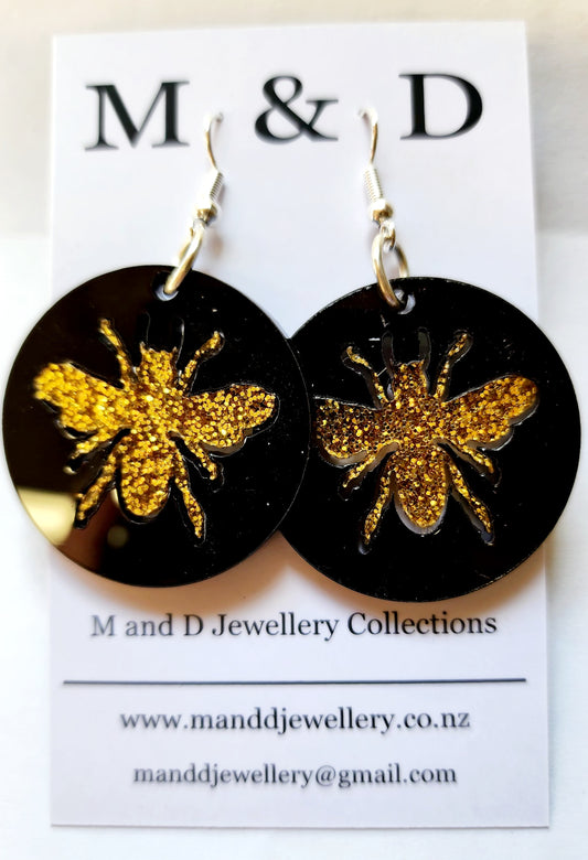 Bee insert Disc Little dangle Earrings