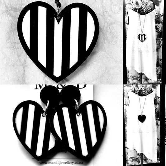 Stripey Heart Statement Necklace 6mm Thick Reversible