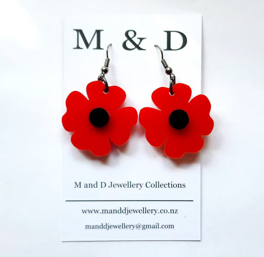 ANZAC Poppy Traditional Little Dangles earrings 3cm
