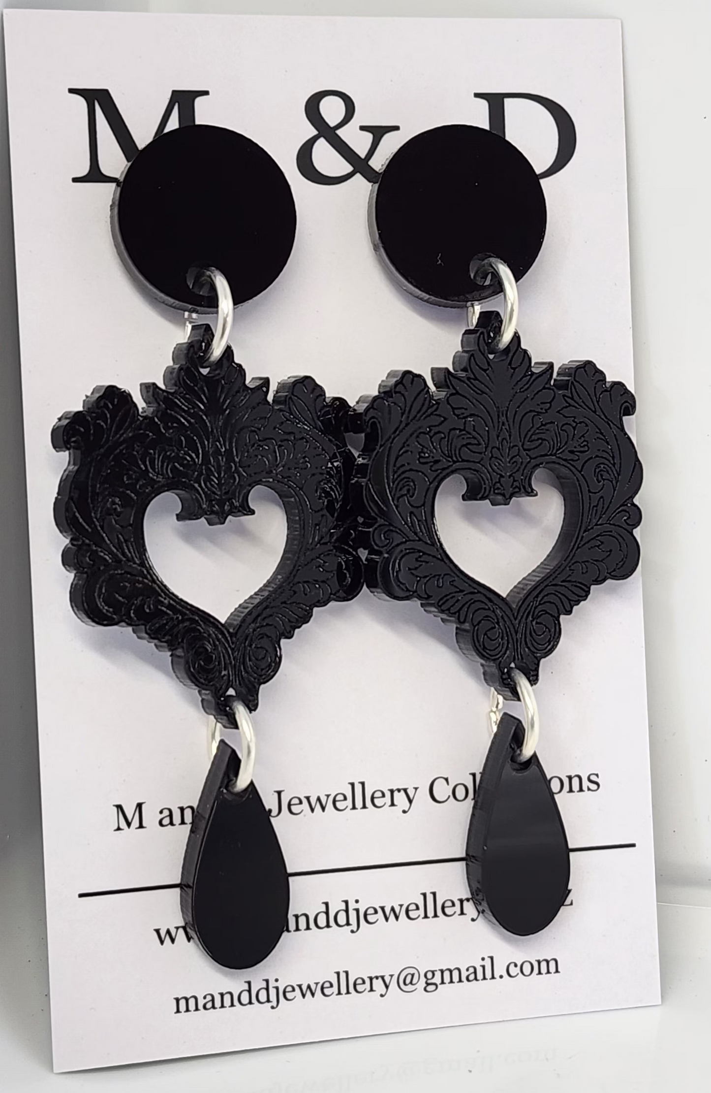 Engraved Heart Feather Drop Stud Dangles