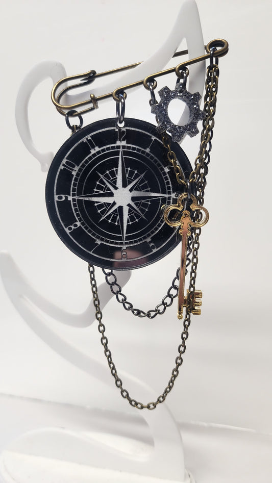 Steampunk Kilt Pin Compass and Key