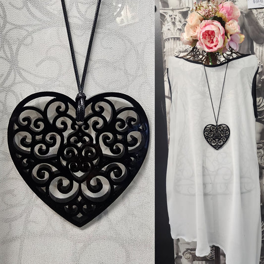 Filigree Heart Necklace 6mm thickness