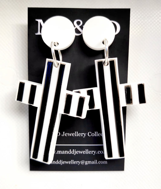Stripey Cross Stud Dangle Earrings