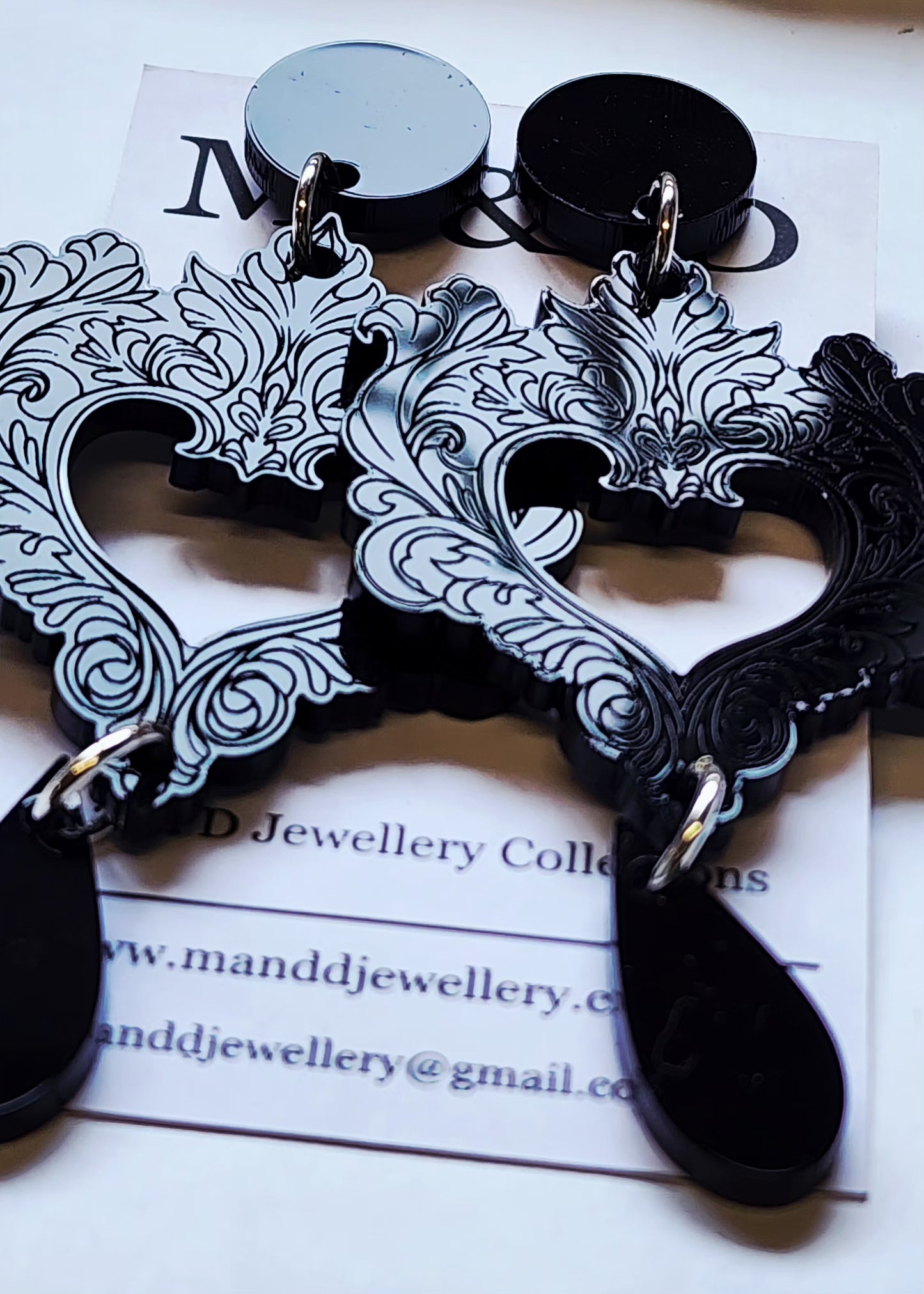 Engraved Heart Feather Drop Stud Dangles