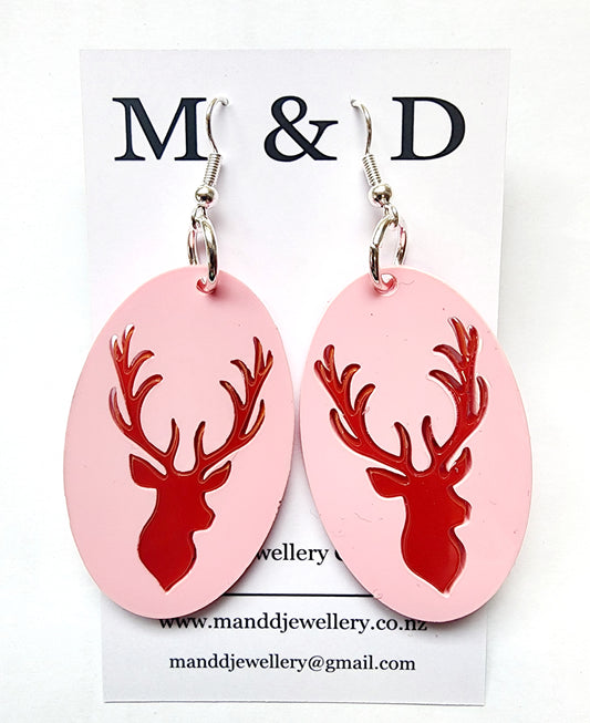 Stag in Oval Earrings Dangles