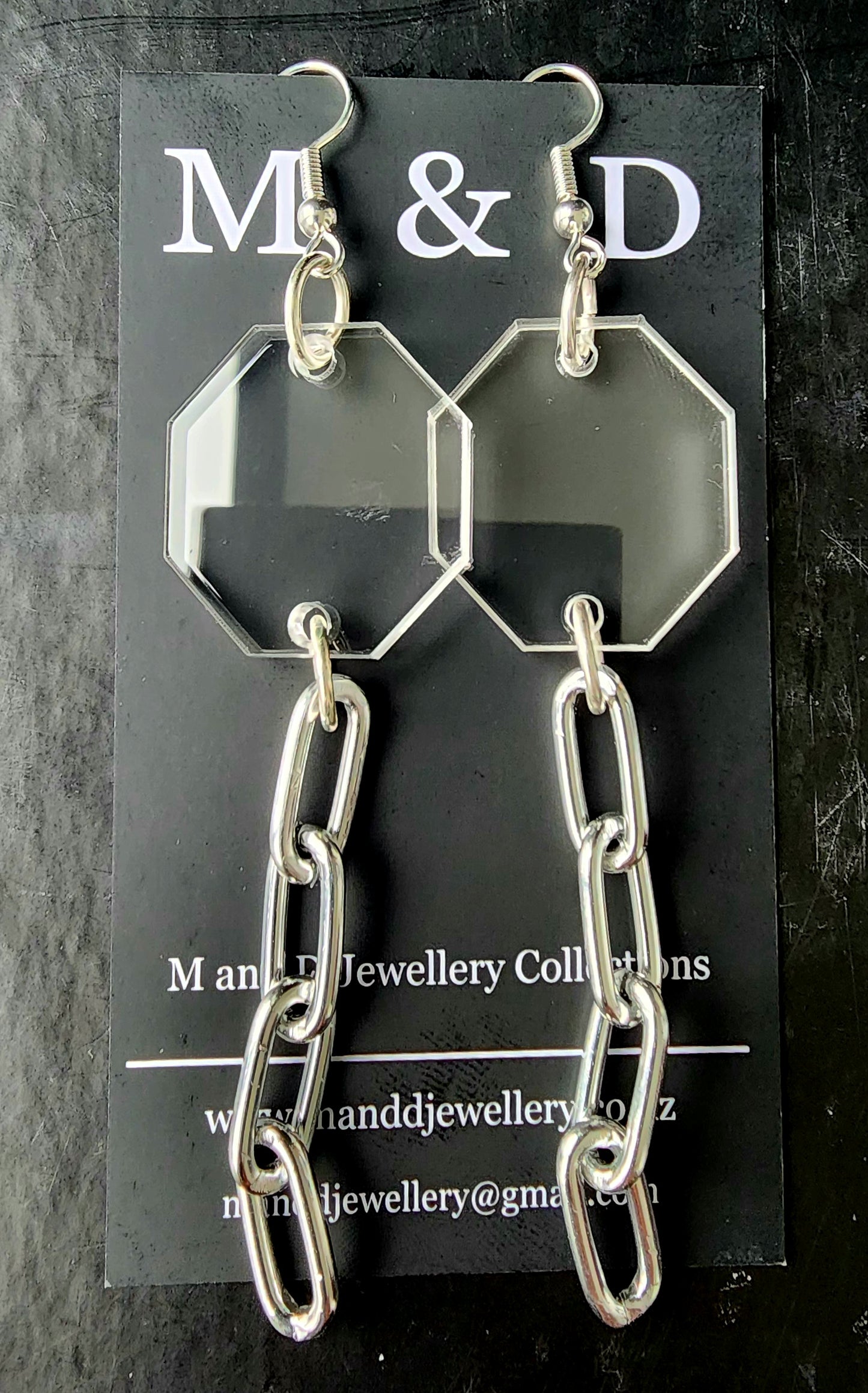 Octagon Dangle Earrings with Chain tail.