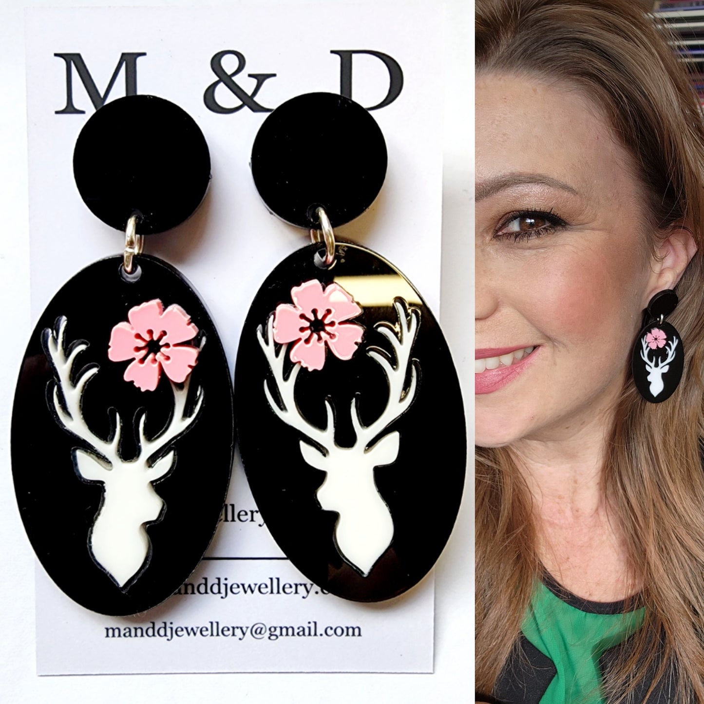 Stag in Oval Earrings Dangles