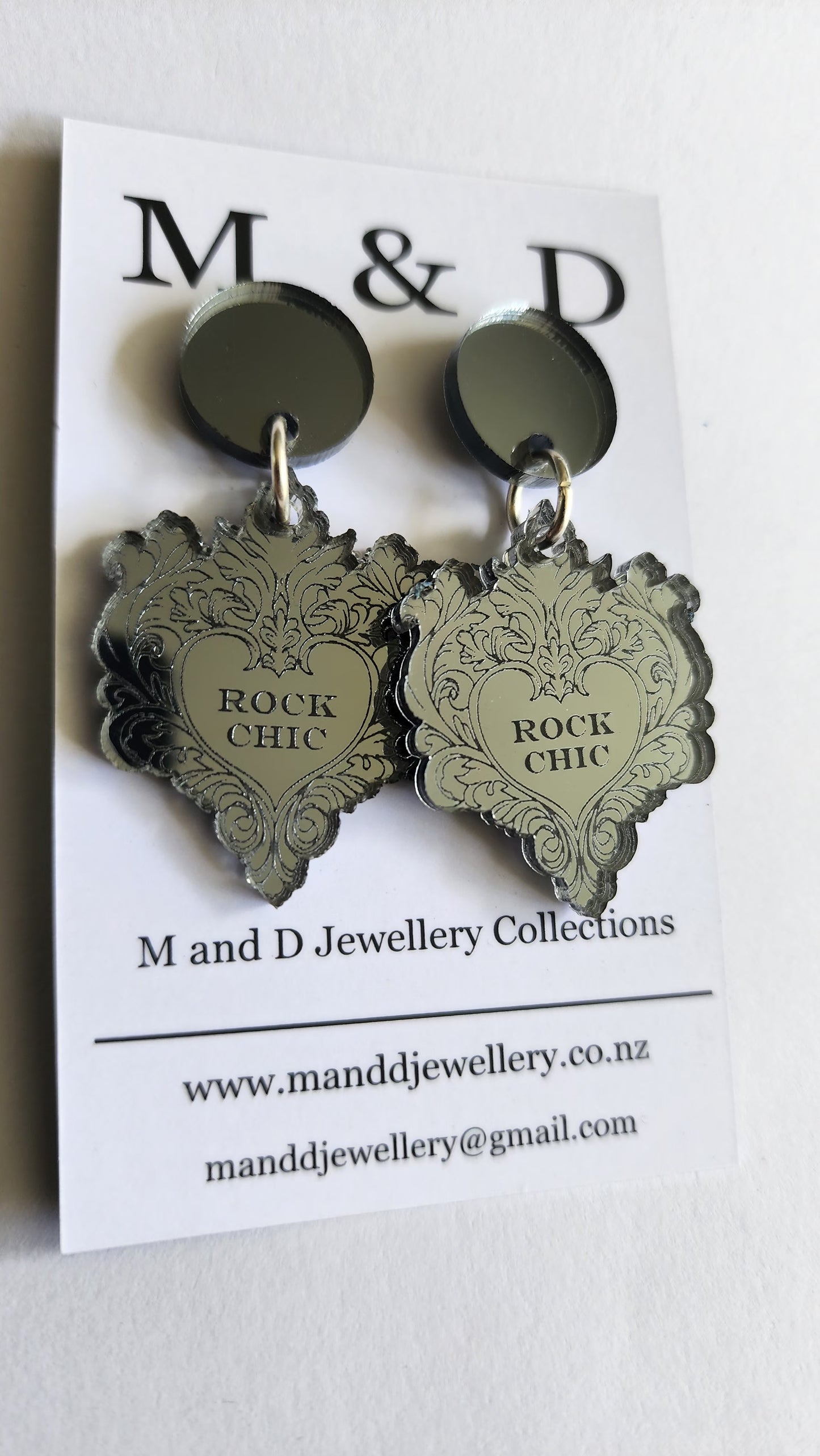 Rock Chic Engraved Heart Mirror Stud Dangles