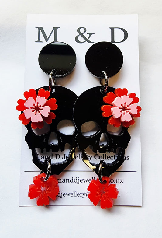 Skully Fleur Stud Dangle Earrings