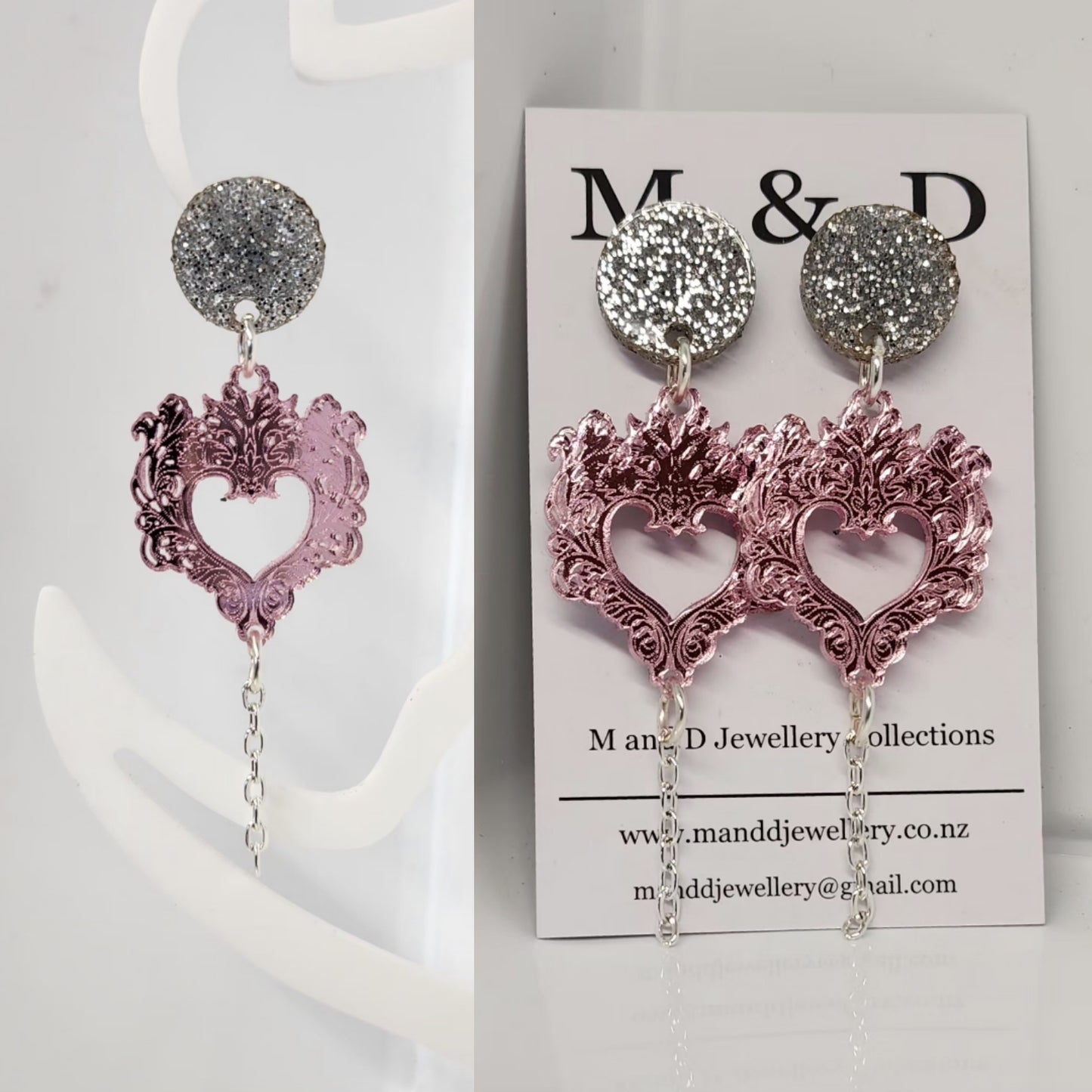 Engraved Feather Heart Little Dangle with chain