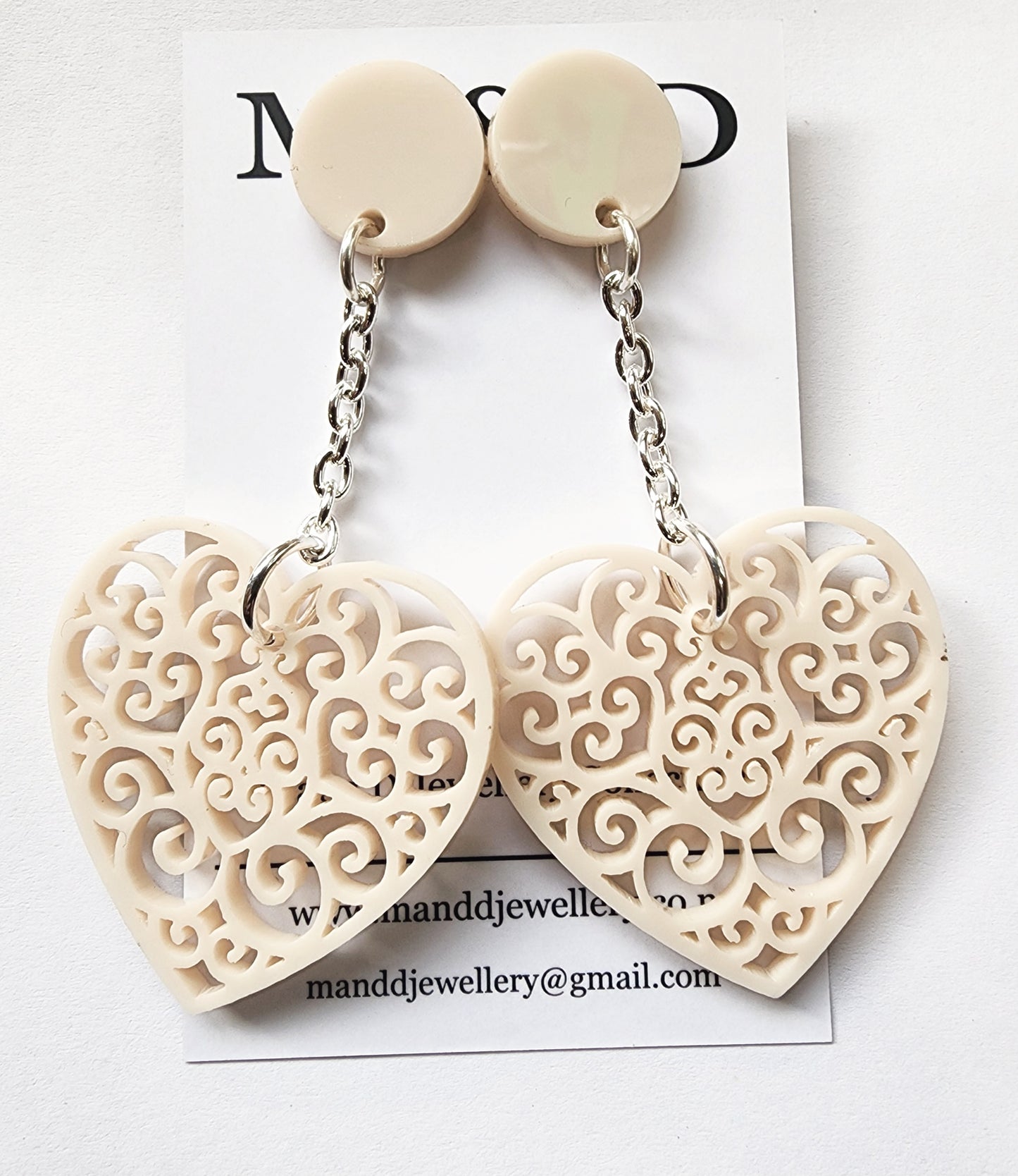 Chained Drop Filigree Heart Earrings Stud Dangles