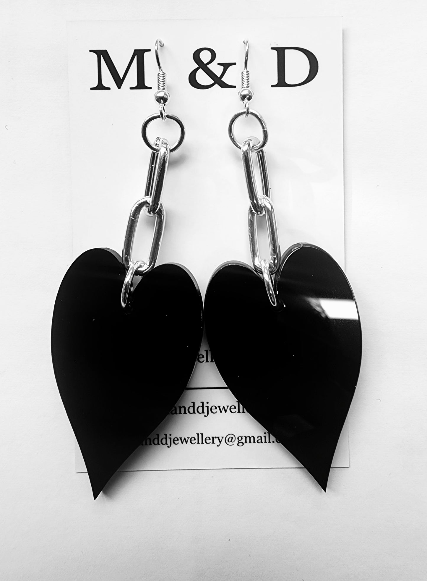 Chained Long Solid Heart Dangle Earrings