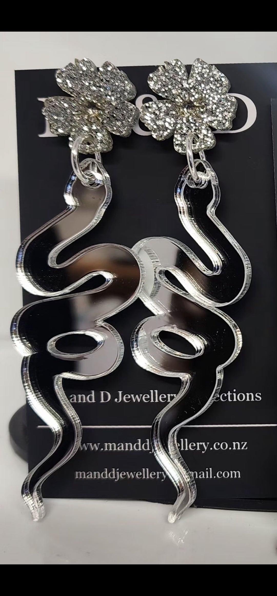 Snake Earrings with Floral Stud