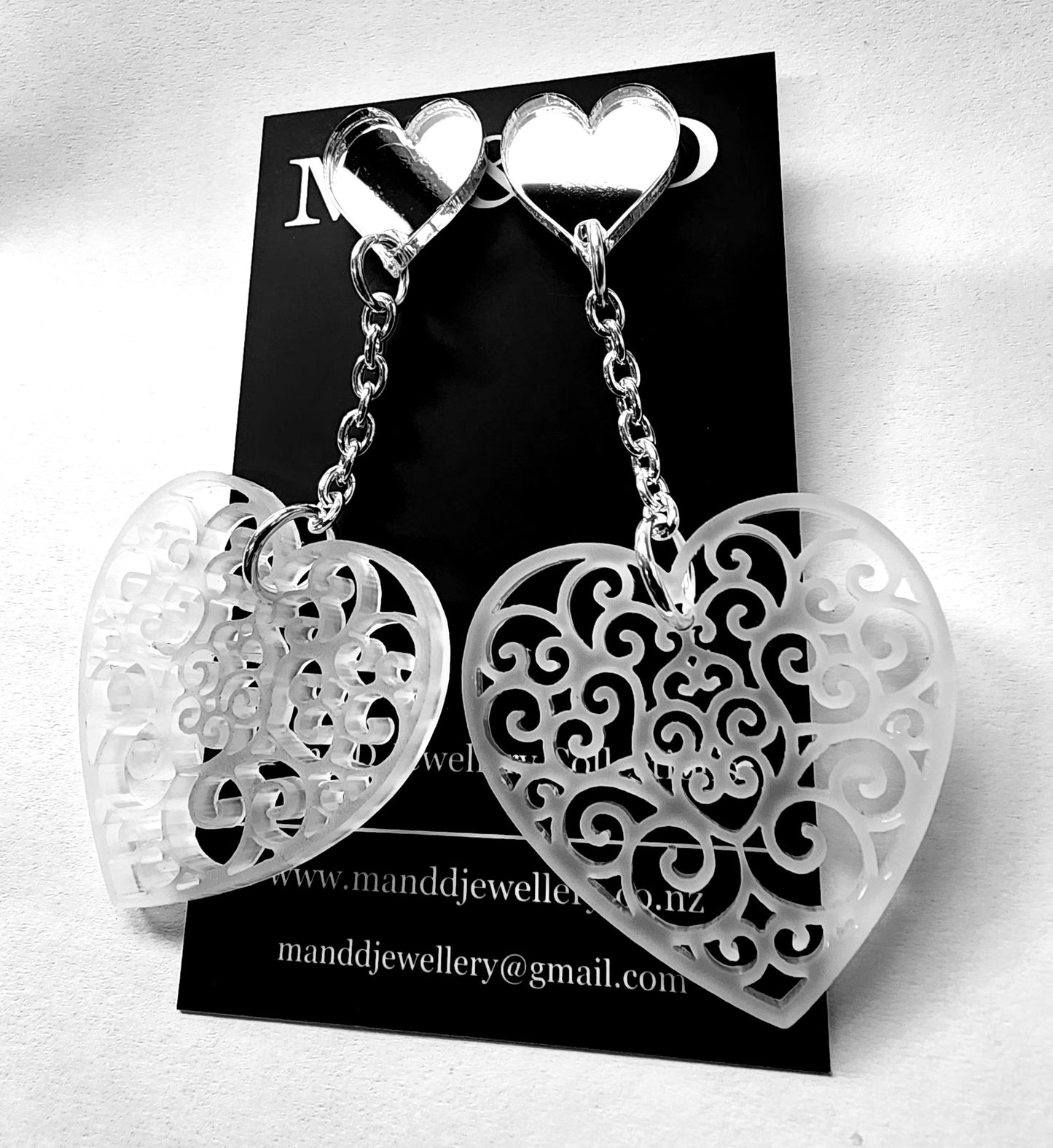 Chained Drop Filigree Heart Earrings Stud Dangles