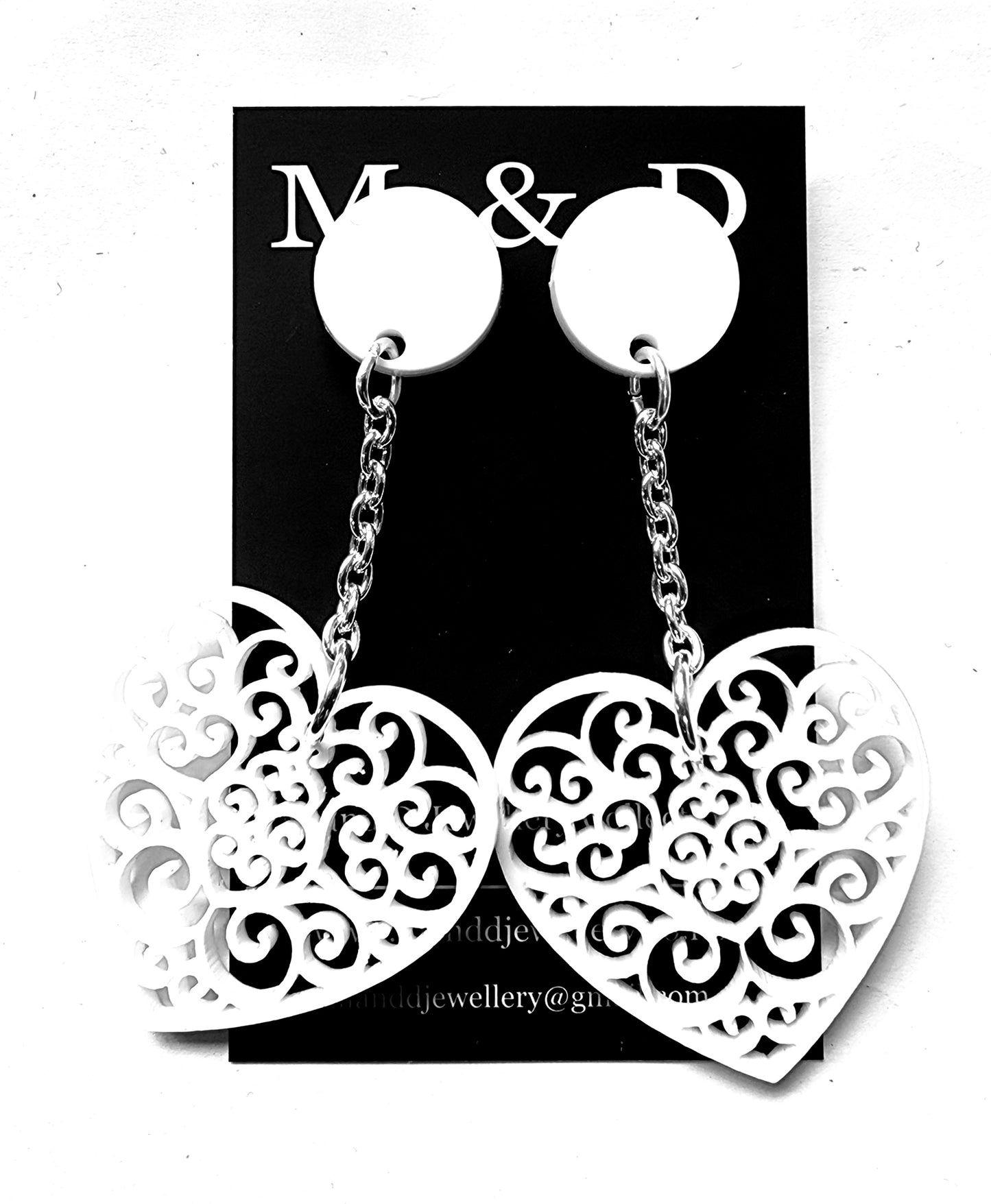 Chained Drop Filigree Heart Earrings Stud Dangles