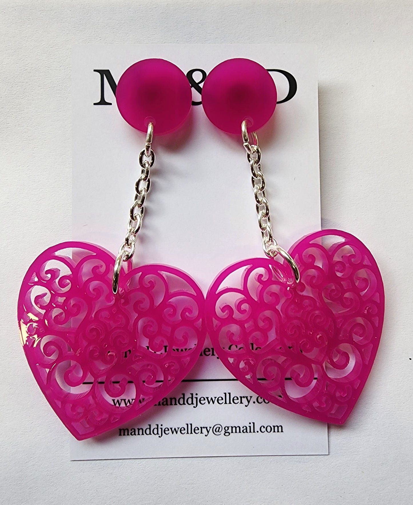 Chained Drop Filigree Heart Earrings Stud Dangles