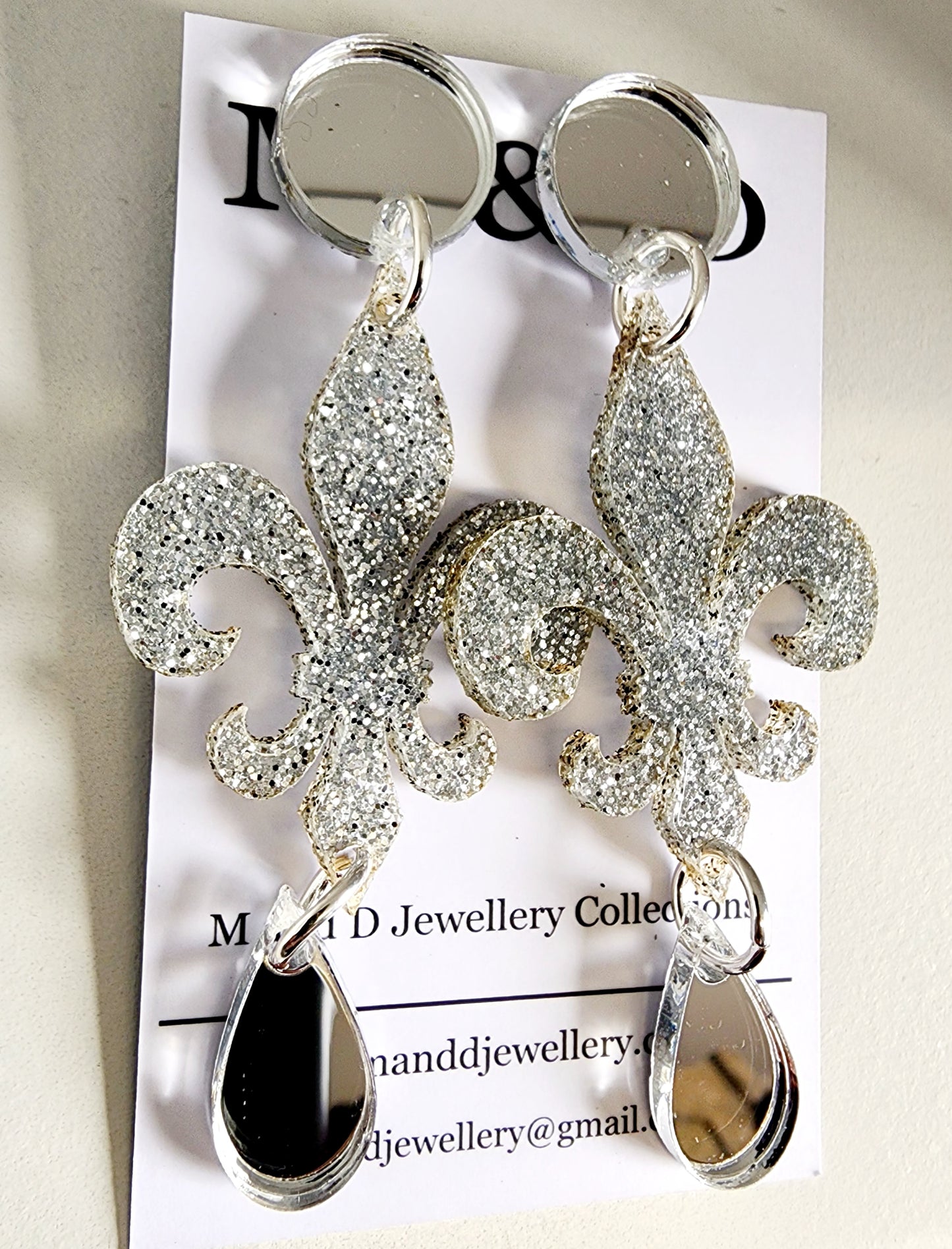 Fleur De Lis Mirrored Stud Dangle Earrings