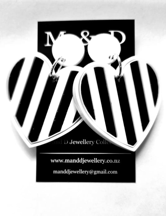 Stripey Heart Stud Dangle Earrings