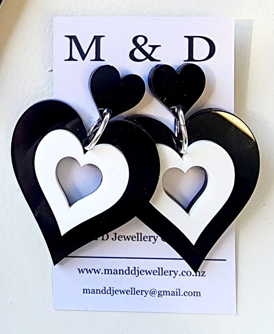 Layered Heart Stud Dangle Earrings