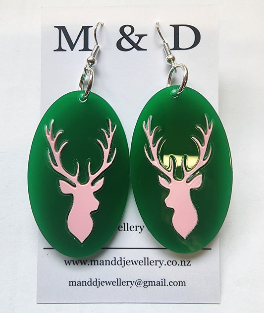 Stag in Oval Earrings Dangles